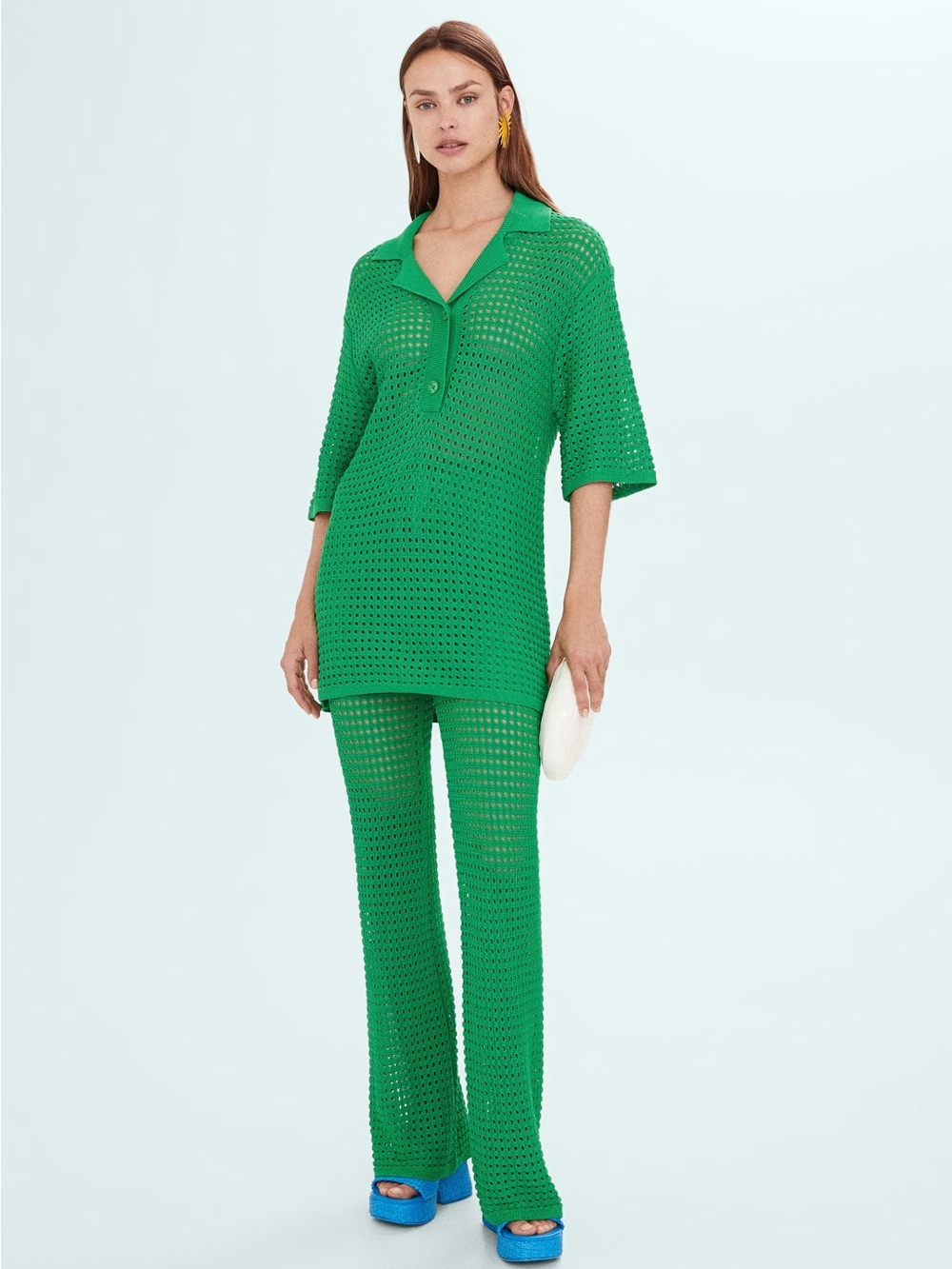 MANGO Green Crochet Tunic & Pant Set - Women's Intimates & Sleepwear